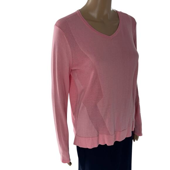 J. McLaughlin Pink V-Neck Long Sleeve Lightweight Cotton Pullover Sweater - Picture 4 of 8